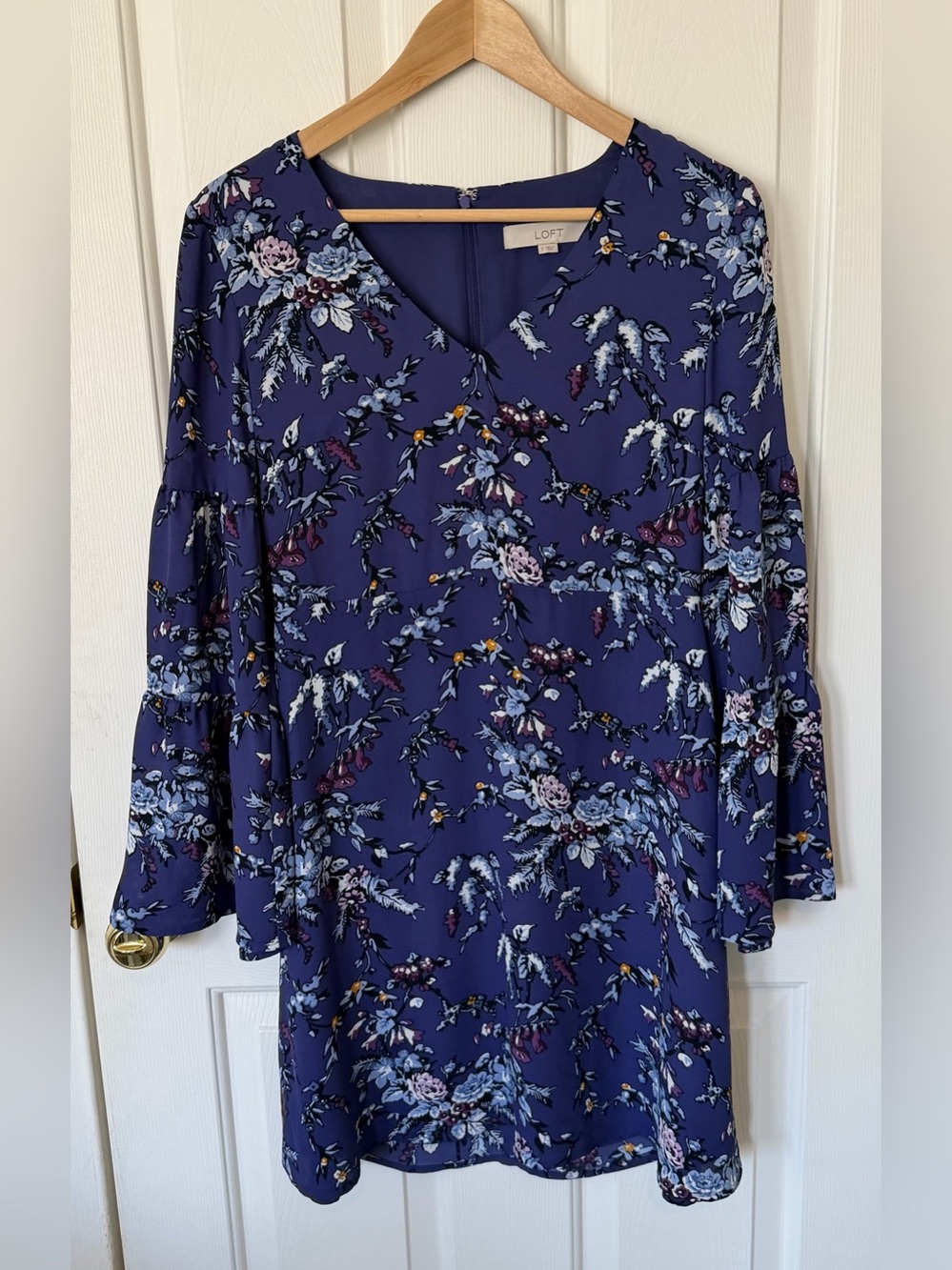 LOFT Purple Floral V-Neck Tunic Top